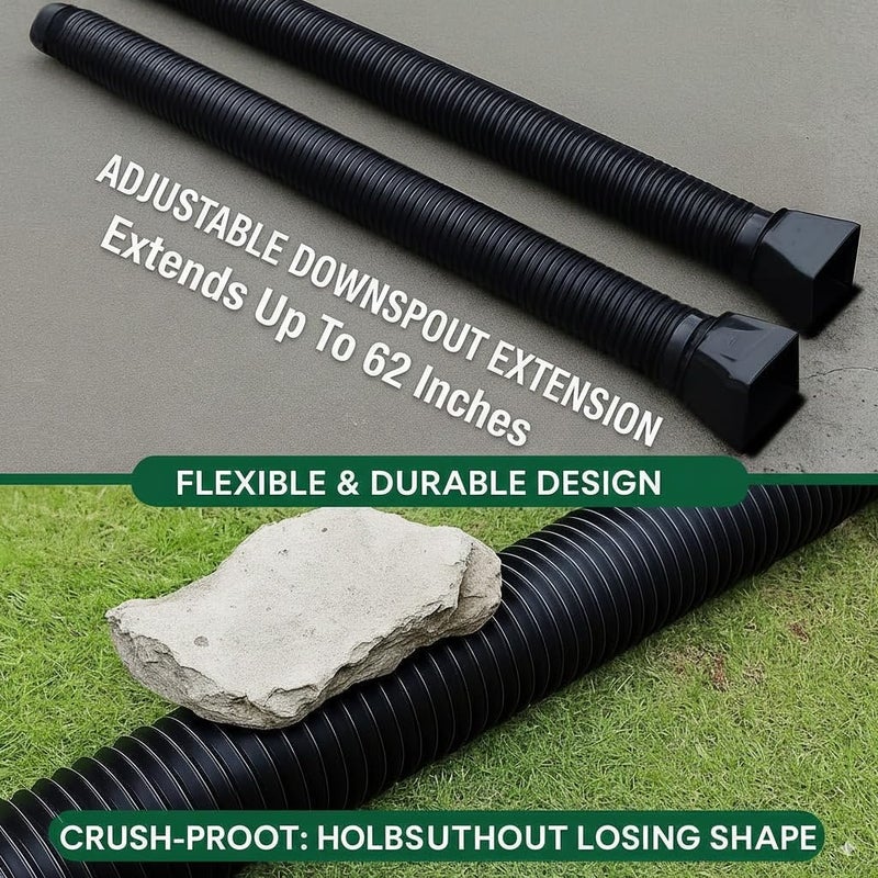 Binazon 2 Pack Black-Rain Gutter Downspout Extensions, Downspout Extender for Rainwater Drainage Flexible, Down Spout Drain Extension Pipe, Extendable from 21 to 62 Inches (Fit 3"x 4" downspouts) - Image 2